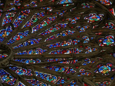 Part view of the north rose window, c.1300 by French School