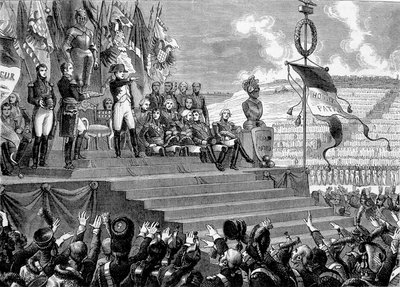 Party at the Camps de Boulogne: Napoleon I consul. Engraving - in 