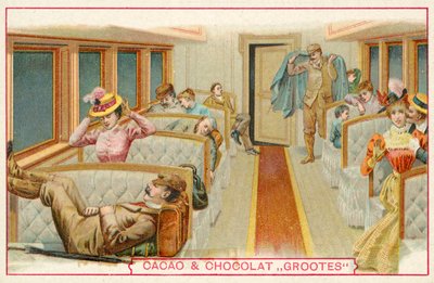 Passengers in a railway carriage by French School