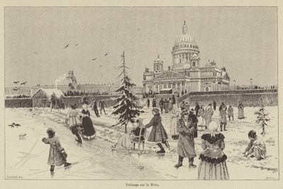 Skating on the Neva (engraving) by French School