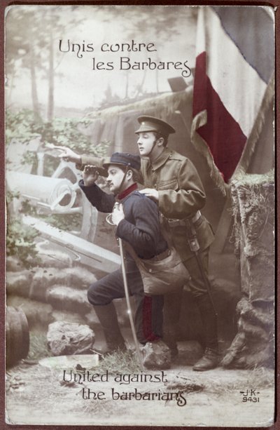 Patriotic postcard from the 1st World war, depicting a French and an English soldier together by French School