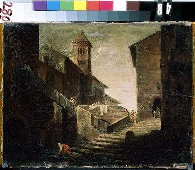 Landscape in a French village by French School