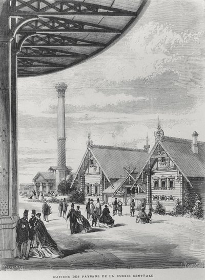 Peasant houses at the Russian pavilion at the Exposition Universelle of 1867 by French School