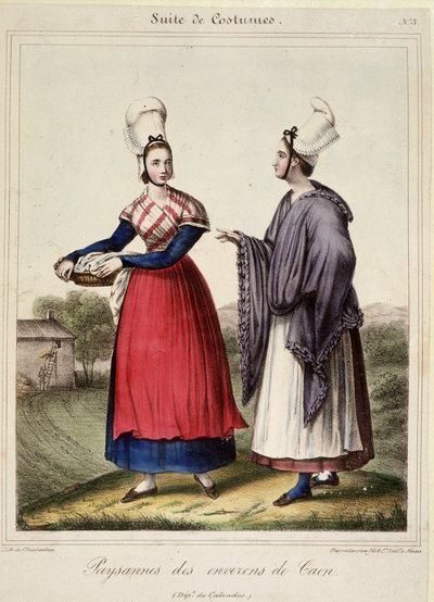 Peasant women in the vicinity of Caen - lithography by French School