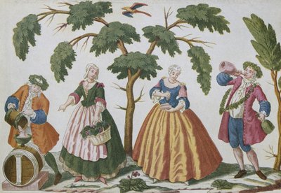 Peasants and bourgeois dealing with wine by French School