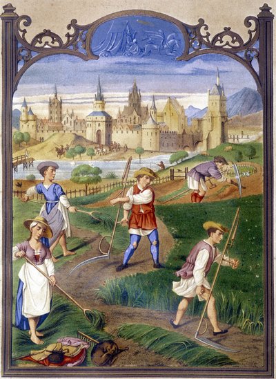 Peasants mowing grass, reproduction of illumination by French School