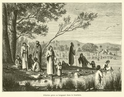 Greek Pilgrims Bathing in the Jordan (engraving) by French School