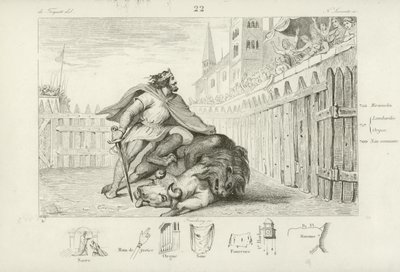 Pepin the Short kills a lion and a bull by French School