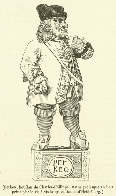 Perkeo, Jester of Charles-Philippe, Grotesque Painted Wooden Statue Placed Opposite the Great Tun of Heidelberg by French School