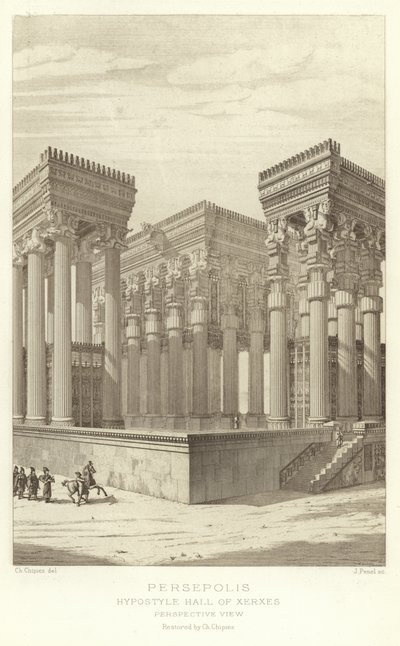 Persepolis, Hypostyle Hall of Xerxes, Perspective view, restored by Ch. Chipiez by French School