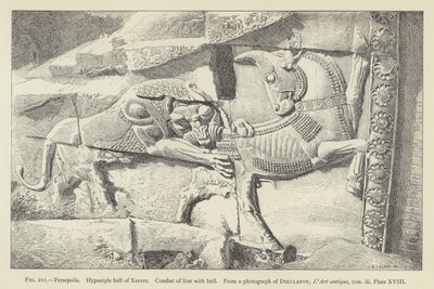 Persepolis, Hypostyle Hall of Xerxes, combat of lion with bull by French School