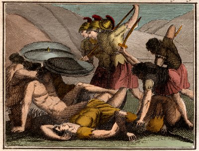 Persian Wars: Battle of Thermopylae 480 BC. The Spartan king Leonidas and his men fall in the battle by French School