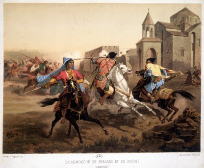 Persian and Kurdish Skirmish in Armenia - lithography by French School