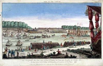 Perspective View of Parties, Games and Fireworks on the Water, Between Place Louis XV and Palais Bourbon, on the Occasion of Peace by French School