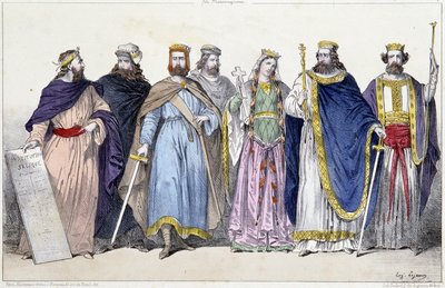 Pharamond, Clodion, Merovee, Childeric, Clotilde, Clovis I and Childebert I - in “La Monarchie Francaise en Estampes” by French School