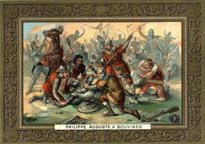 Philippe Auguste in Bouvines in 1214. 19th century chromolithography Coll. Bianchetti by French School