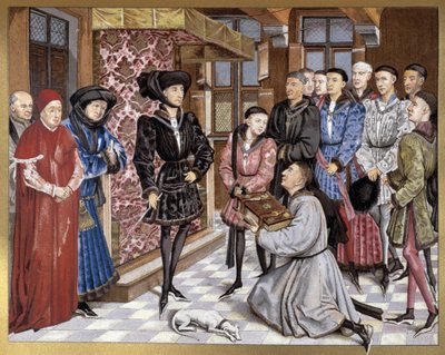 Philippe Le Bon and Charles the Bold receiving the dedication of a book by French School