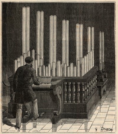 Gas Organ - Pyrophone (fire/explosion organ) (fire/explosion calliope) Engraving in 