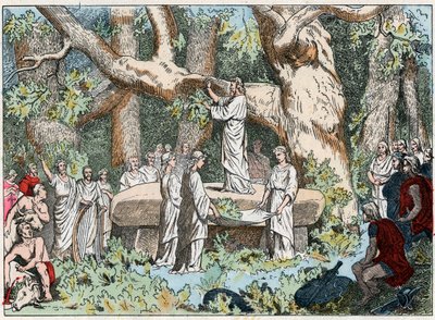 Picking mistletoe from the druids in Gaule by French School