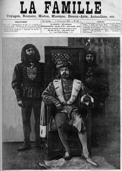Pierre Loti in Louis XI costume receiving his guests in his castle during a party in a decor from the period of Louis XI. Cover of 