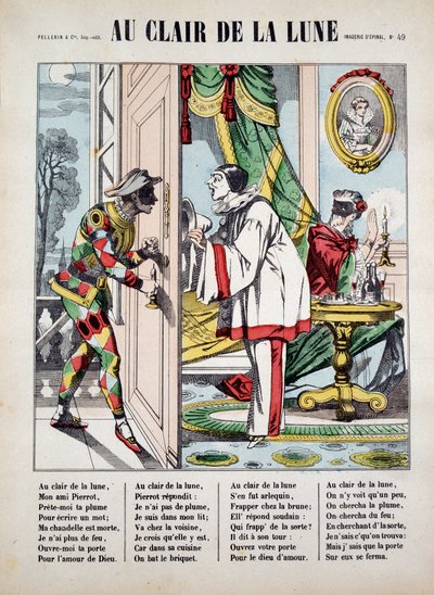 Pierrot, Harlequin and the neighbor, illustration of the song 