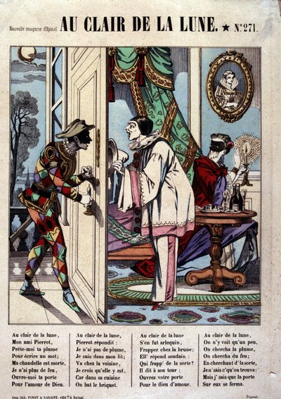 Pierrot, Harlequin and the neighbor, illustration of the song 