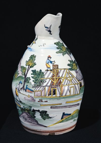 Pitcher depicting the construction of a building, Sinceny, c.1740-50 by French School