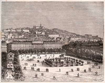 Place Bellecour or Place Louis-le-Grand - the largest square in Lyon - engraving in La France illustree: geography, history, statistical administration by V.-A. Malt-Brown. 1884 by French School