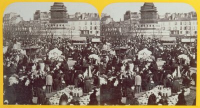 Place de la Bastille, the ham fair, Paris, stereoscopic view, c.1860 by French School
