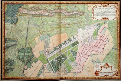 Plan and survey of the castle, park and village of Fontainebleau by French School