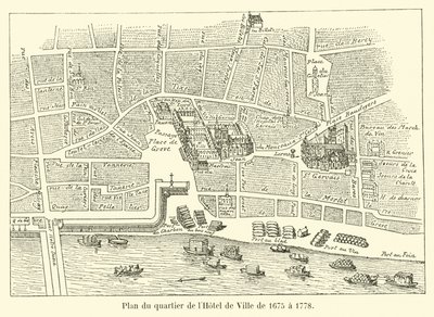 Plan of the quarter of the Hotel de Ville from 1675 to 1778 by French School