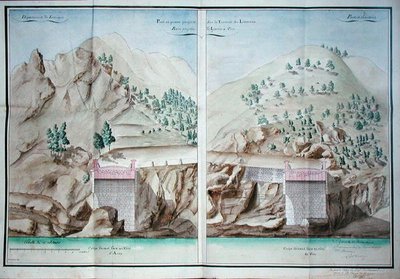 Plan for the construction of a stone bridge across the Liamone River in Corsica by French School