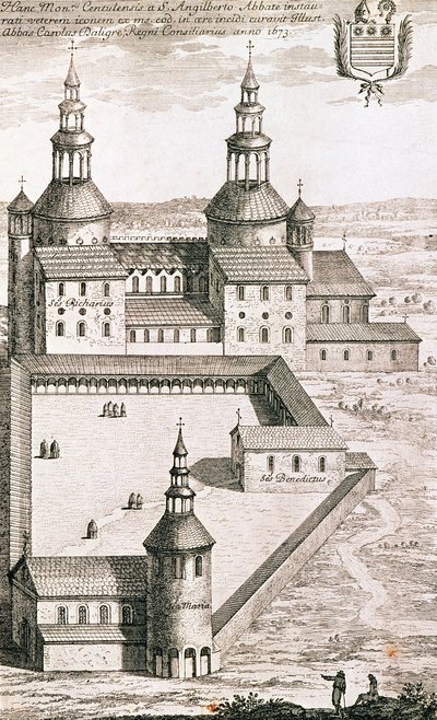 Plan of the Benedictine Abbey of Saint-Riquier in 1673 by French School