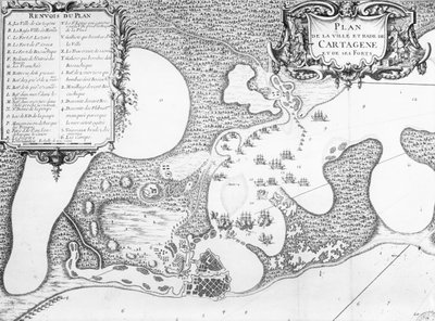 Plan of the Town and Harbour of Cartagena, Colombia by French School