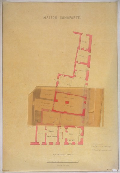 Plan of the ground floor and cellars of the house in Ajaccio, Corsica where Napoleon Bonaparte (1769-1821) was born, 1837 by French School