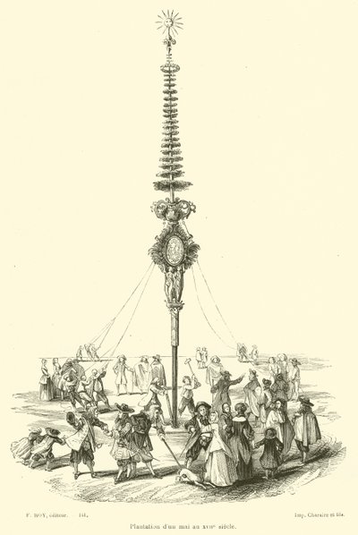 Planting a Maypole in the 17th Century by French School
