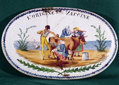 Plaque depicting The Origin of Vaccination by French School