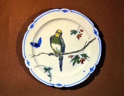 Plate Decorated with Bird, Butterfly and Blossom, Bourg-la-Reine Manufacture by French School