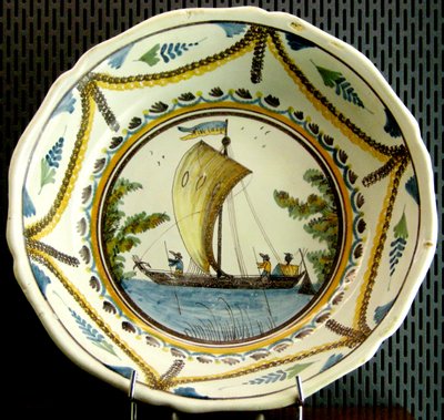 Plate Depicting a Sailing Boat on the Loire, Nevers by French School