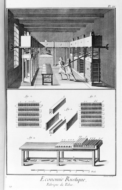 Plate representing a tobacco factory. Manufacture de Tabac - The Encyclopedia Diderot & d