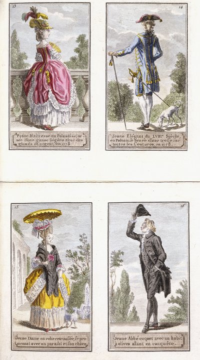 Plates 13-16 from an Almanac of Contemporary French Fashion by French School