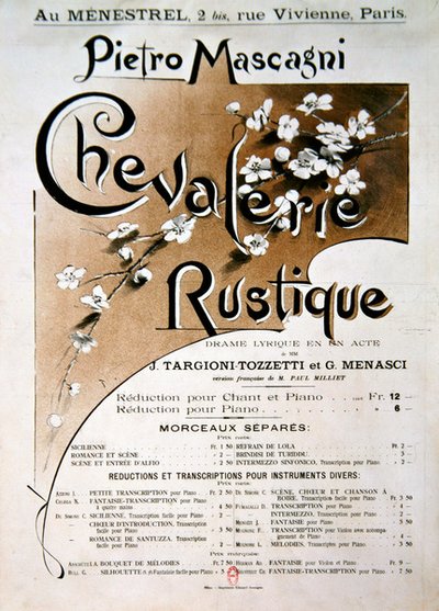 Playbill for the Opera Chevalerie Rustique, by Pietro Mascagni by French School