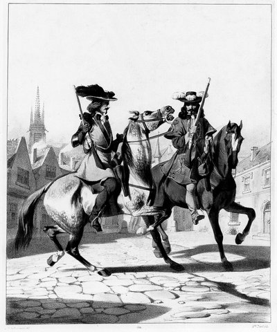 Police Force in the 17th Century: On the Left Archer of the Provost Marshal of the Ile de France and on the Right Archer of the Lieutenant - Engraving, Bibl. des Arts Deco. by French School