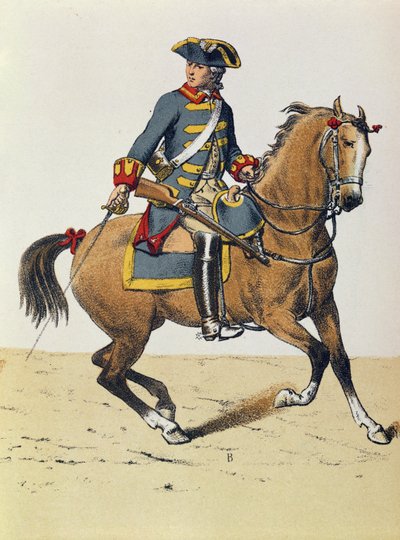 Police officer of c.1750 mounted on a horse by French School