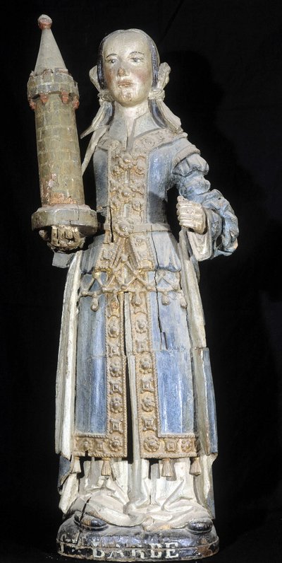 Polychrome wood sculpture representing Saint Barbe by French School