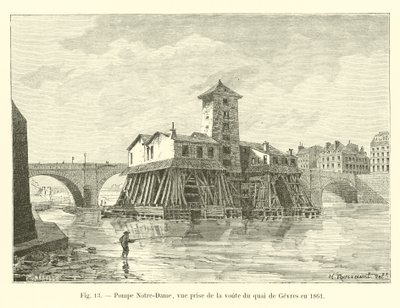 Notre-Dame Pump, View Taken from the Vault of the Quai de Gevres in 1861 by French School