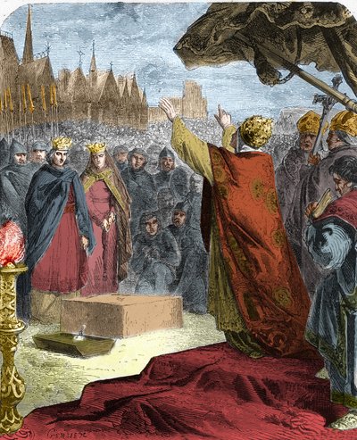 Pope Alexander III laid the first stone of Notre Dame de Paris in 1163 in the presence of King Louis VII of France and Maurice de Sully by French School