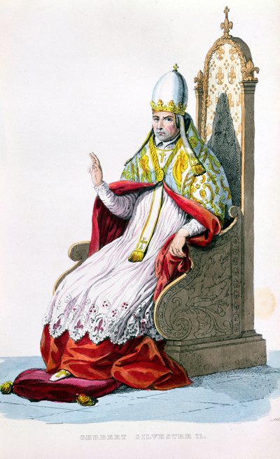 Pope Sylvester II, from le Plutarque Francais by E. Mennechet, Paris by French School