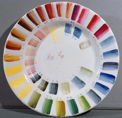 Porcelain manufacturers plate with a colour chart by French School