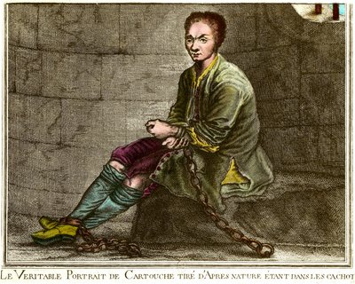 Portrait of Louis Dominique Cartouche in His Dungeon (engraving) by French School